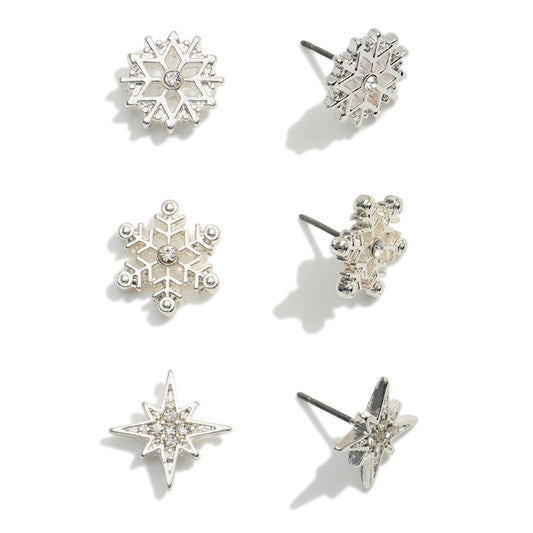 Set of 3 Snowflakes Earrings