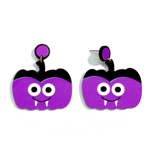 Purple Pumpkin Vampire Earrings