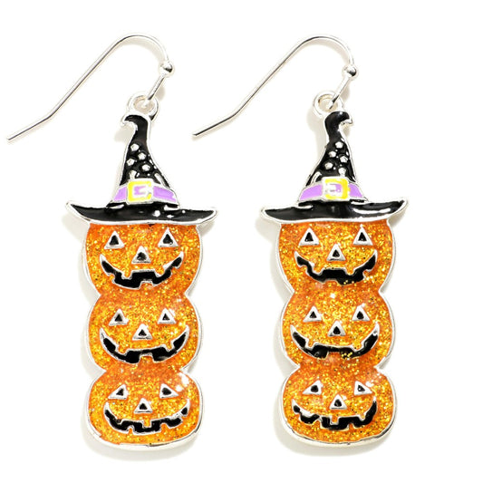 Glitter Jack-o'-Lanterns Drop Earrings