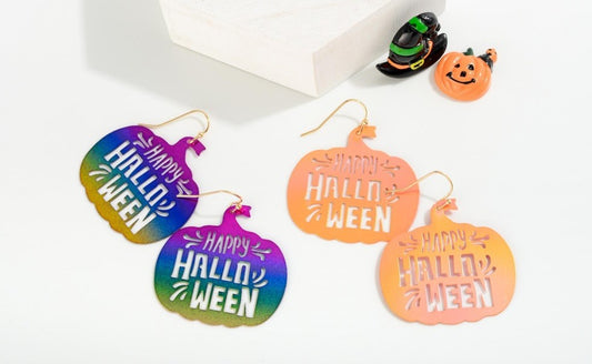 Happy Halloween Pumpkin Drop Earrings