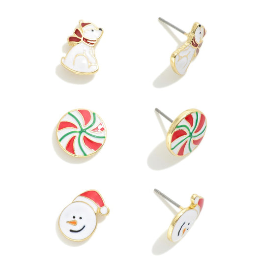 Set of 3 Christmas Stud Earrings