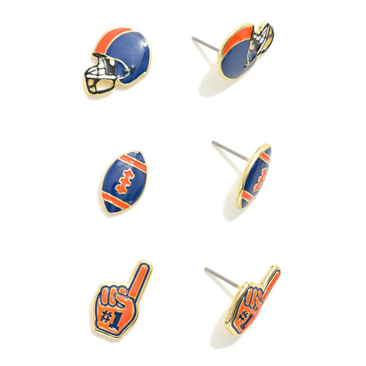Set of 3 #1 Orange & blue Fan Earrings