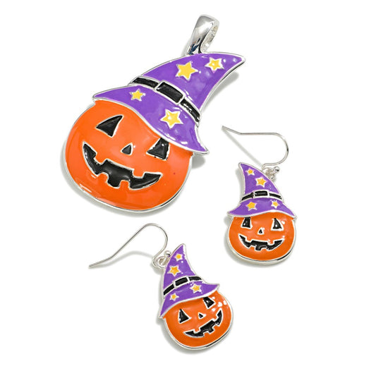 Pumpkin W/ Hat Earring & Pendant Set
