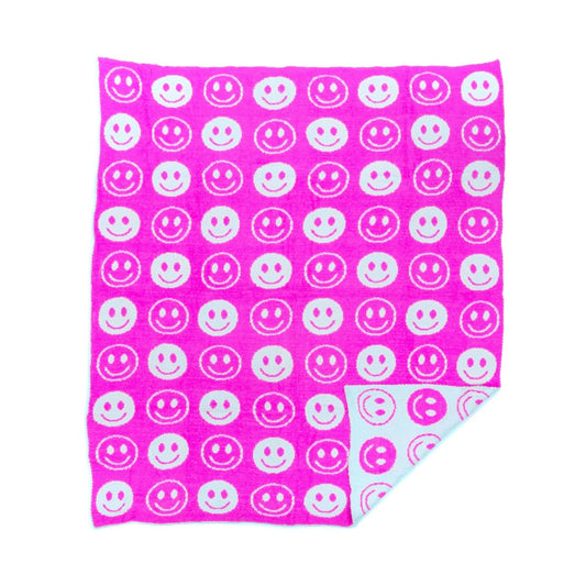 Hot Pink Happy Face Print Blanket