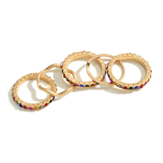 Gold 5 Set Rhinestone Rings