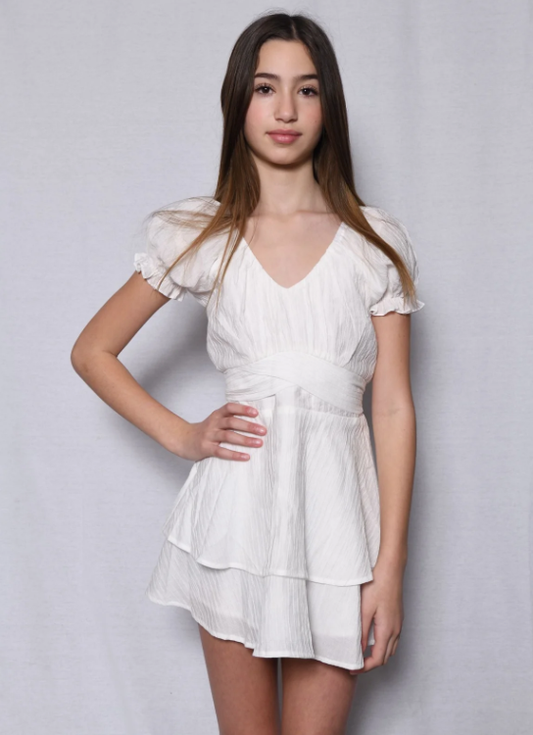 White Smocked Waist Dress