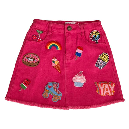 Hot pink Patch denim skirt