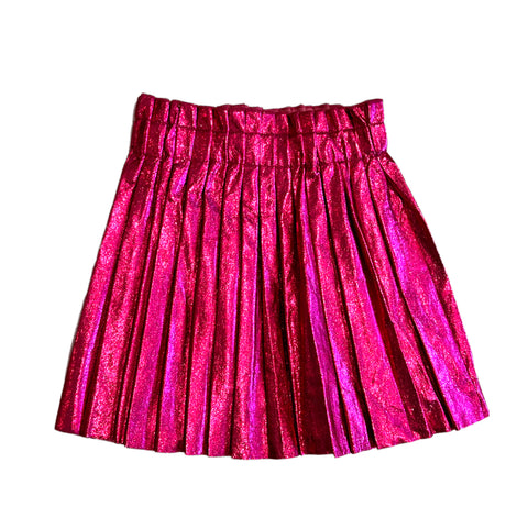 Hot Pink Foil-Pleated-Skirt