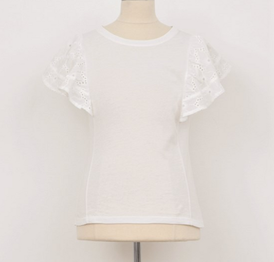 White Knit Eyelet Sleeve Top