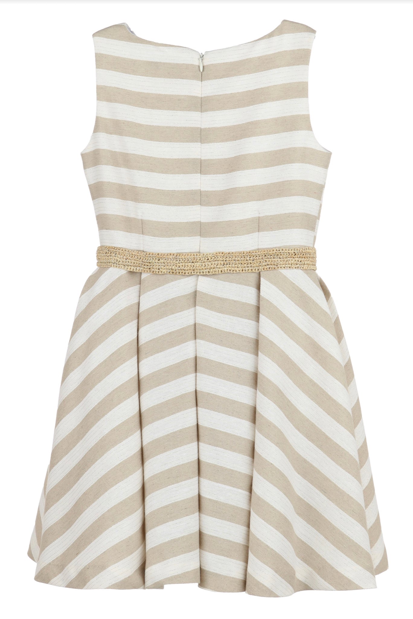 Beige Stripe Belted Dress