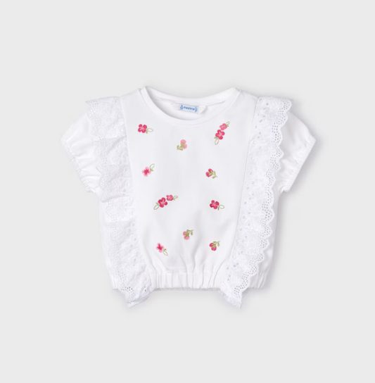 Embroidered Ruffled Tee