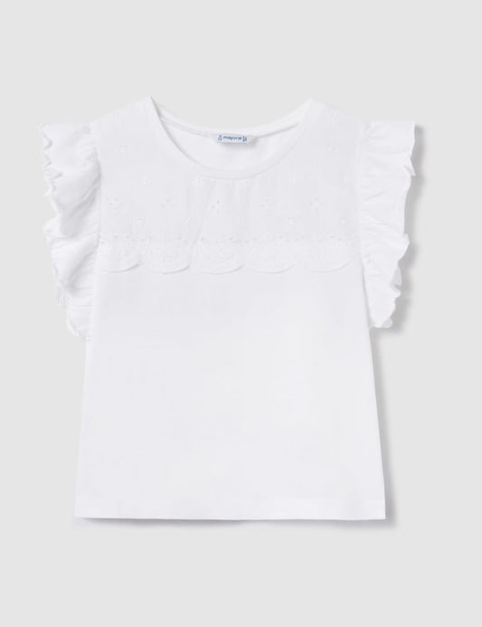 White Eyelet Sleeveless Ruffled Top