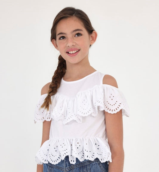 White Eyelet Knit Blouse