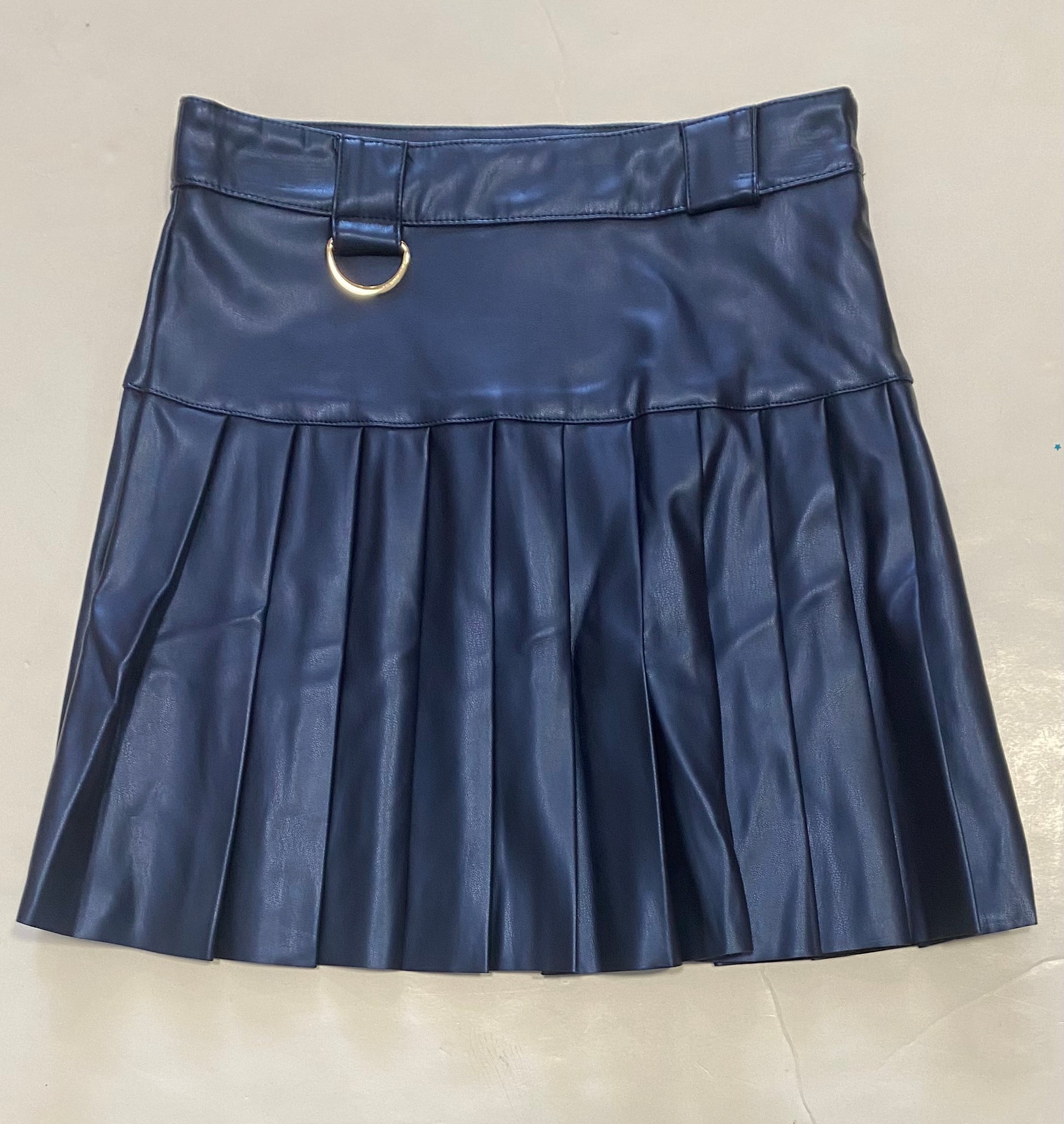 Dark Blue Faux Leather Skirt