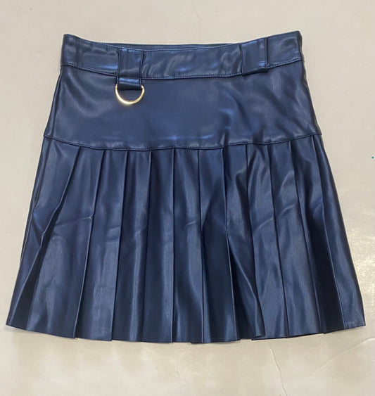 Dark Blue Faux Leather Skirt