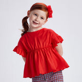 Red Ruffle Sleeve Blouse