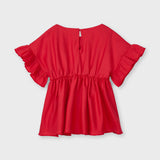 Red Ruffle Sleeve Blouse