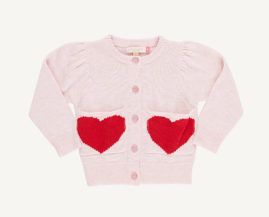 Pink Chicken Red Hearts Girls Pocket Sweater