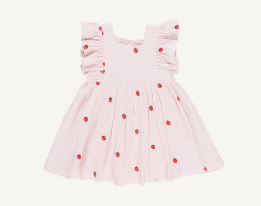 Girls Elsie Dress- Strawberry Embroidery