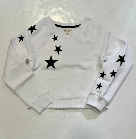 White Embr Star Crop Sweatshirt