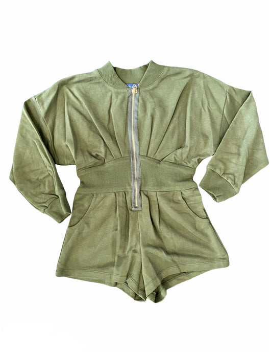 Olive Pleated Romper