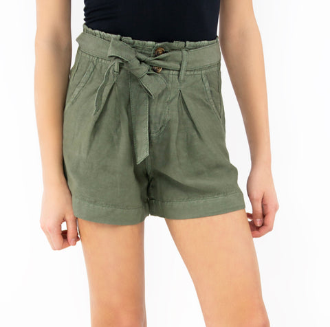 Green Self Tie Paper Bag Shorts