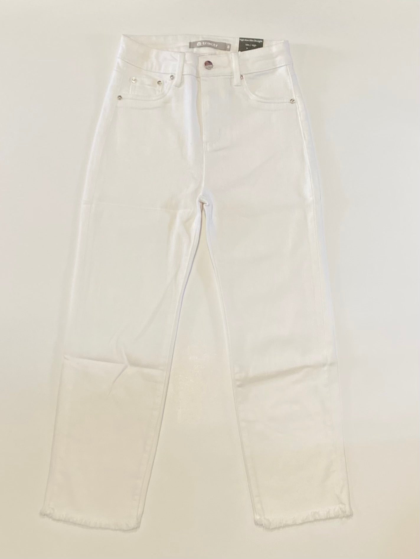 White High Rise Slim Straight