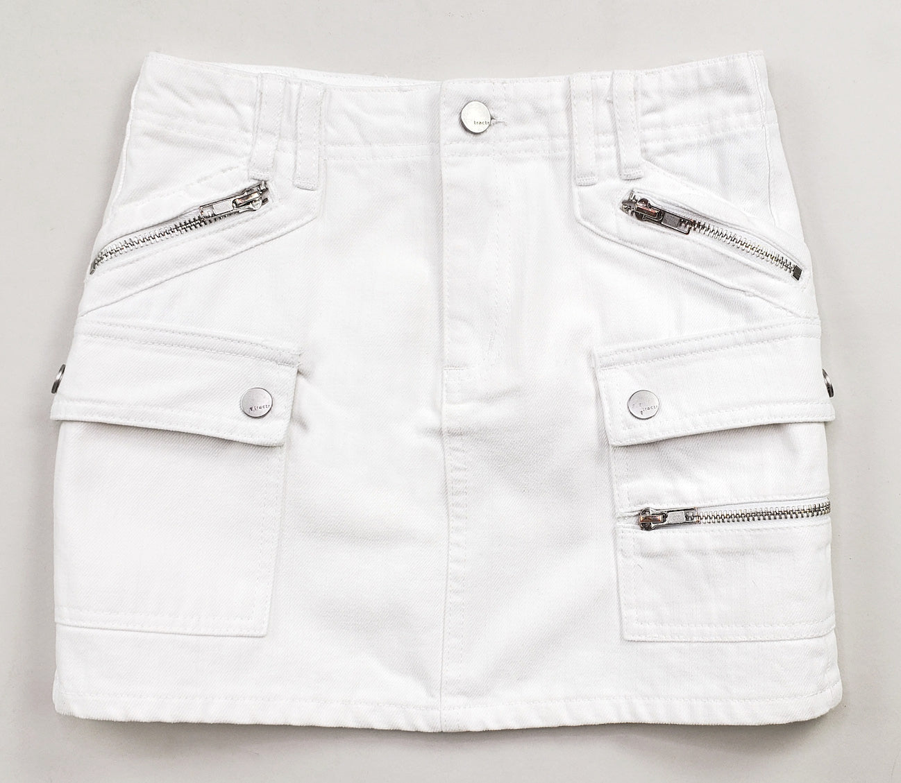 Whte Cargo Zipper Pocket Mini Skirt