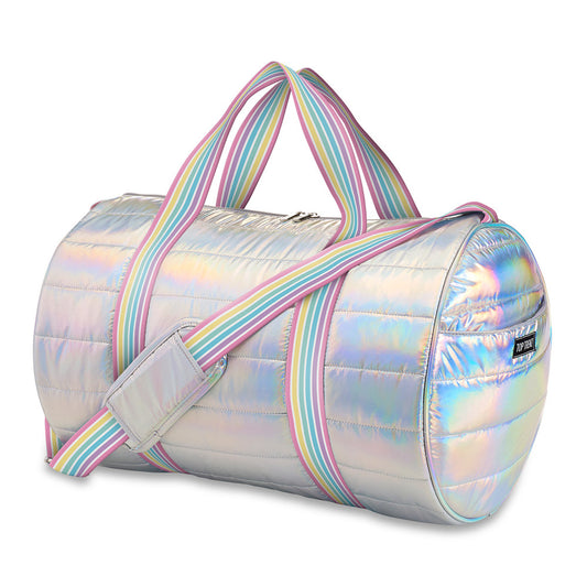 Iridescent Puffer Duffle w/ Stripe strap