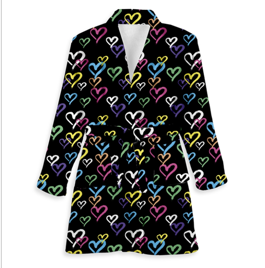 Graffiti Heart Fuzzy Bathrobe