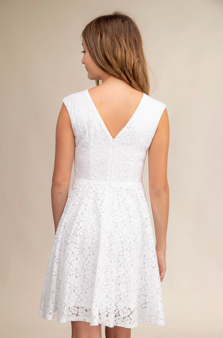 White Lace Cap Sleeve Dress