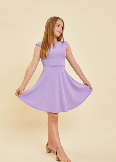 Lilac V Back Cap Sleeve Dress