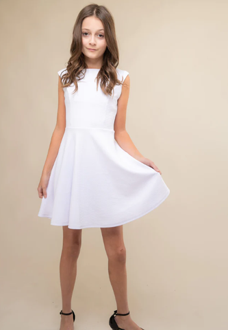 White V Back Cap Sleeve Dress