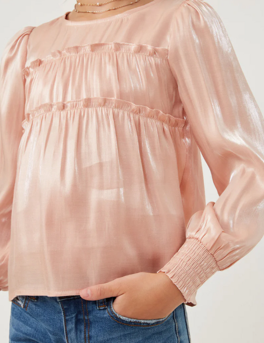 Blush Iridescent RuffledTop