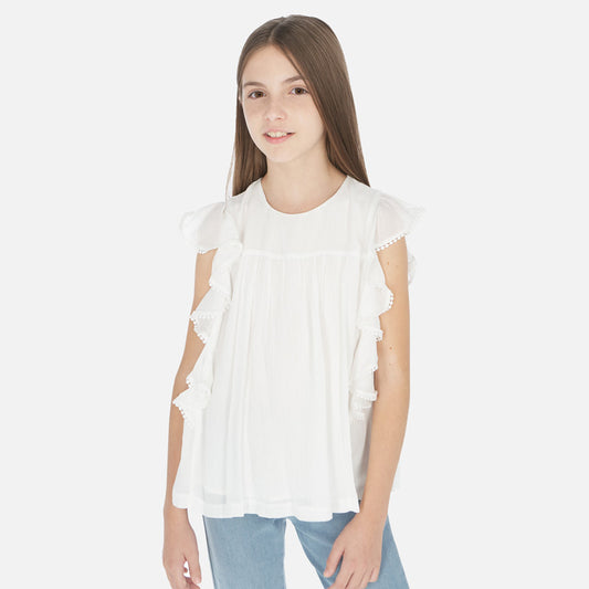 White Blouse With Ruffle Sleve