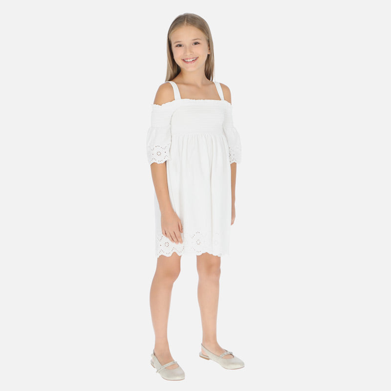 White Knit Embr Dress