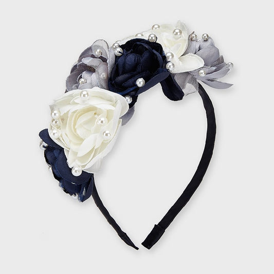 Navy Flowers and pearls headband