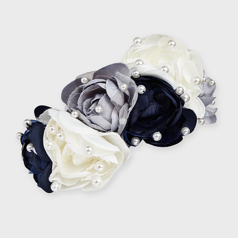 Navy Flowers and pearls headband
